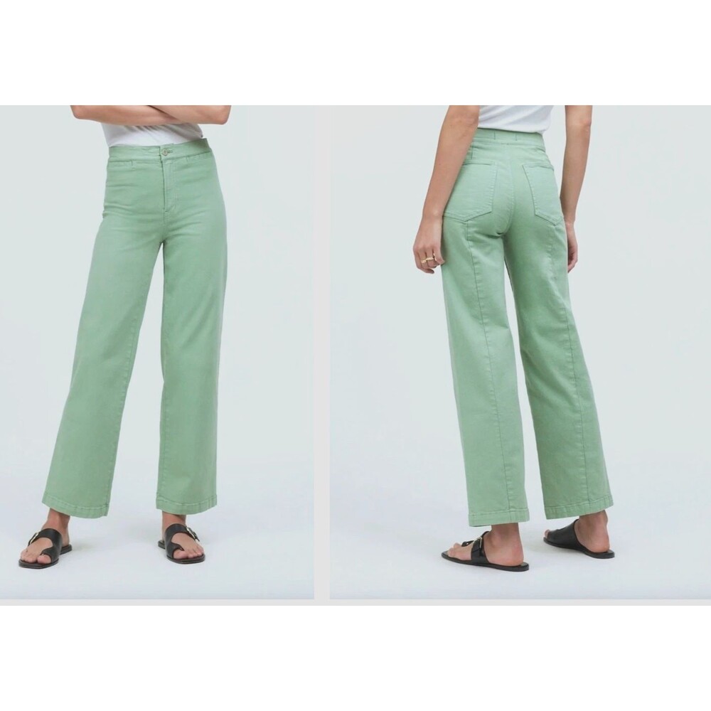 MADEWELL 2024 Emmett Wide-Leg Pants Jeans Welt Pockets Light Green Size 27